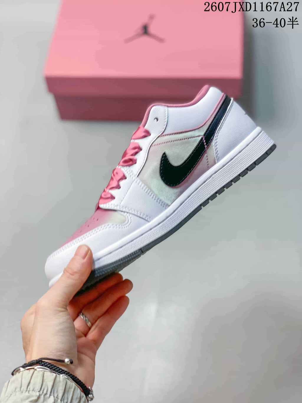 Nike Air Jordan 1 Low White and Pink Sneakers
