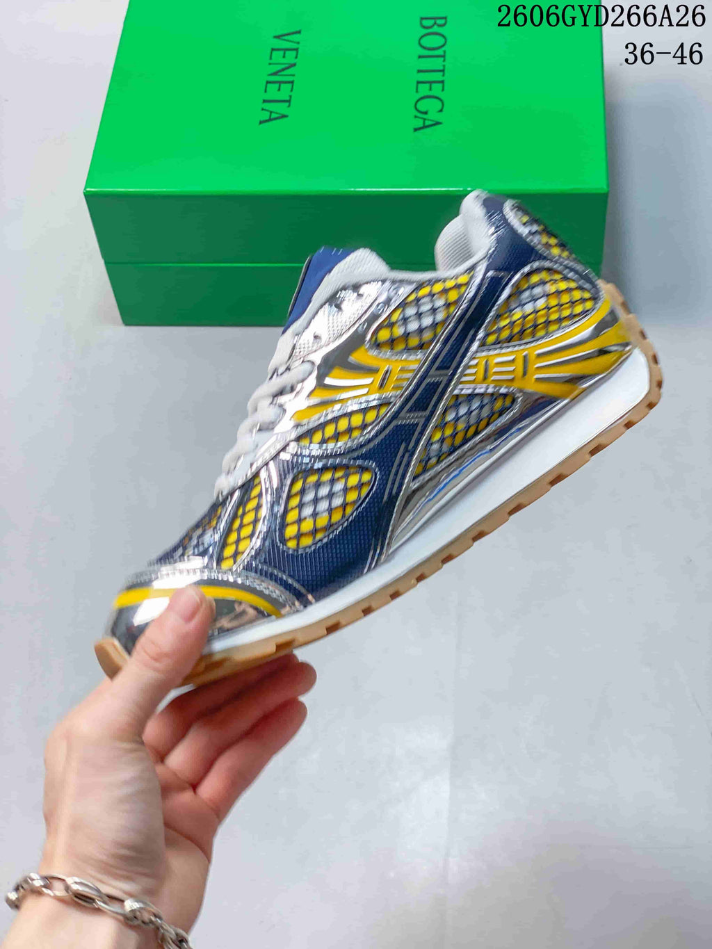 Bottega Veneta Orbit Low-Top Sneakers in Yellow and Denim Blue