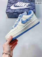 Nike Air Force 1 Low White Blue Frayed Denim Sneakers
