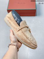 Loro Piana Suede Lock-Detail Loafers in Beige