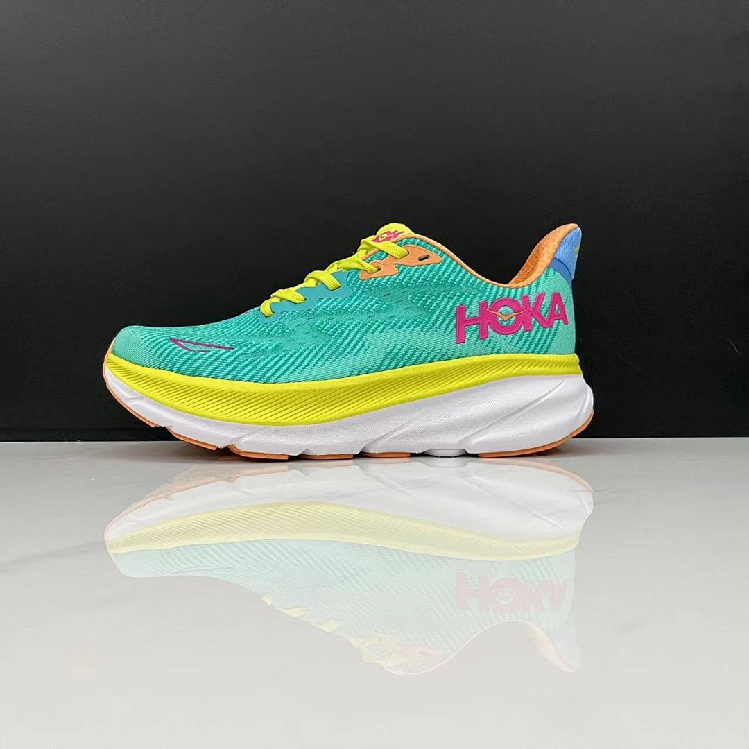 HOKA Clifton 9 Running Shoes in Teal and Orange