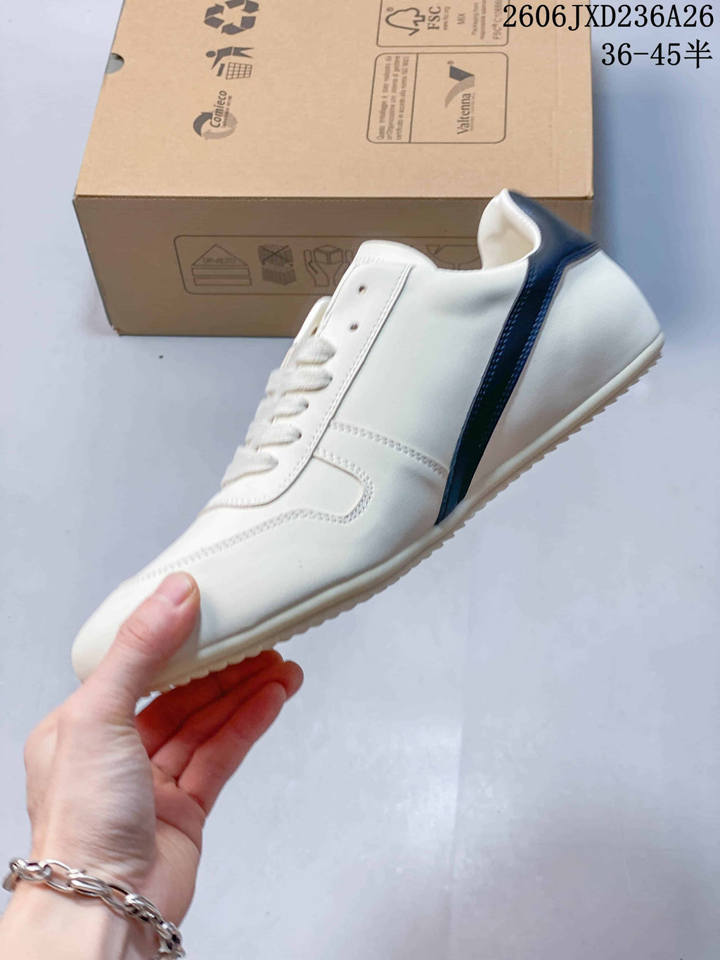 Rick Owens Concordians Low-Top Lace-Up Sneakers in White and Navy