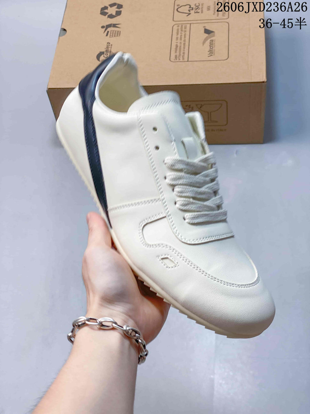 Rick Owens Concordians Low-Top Lace-Up Sneakers in White and Navy