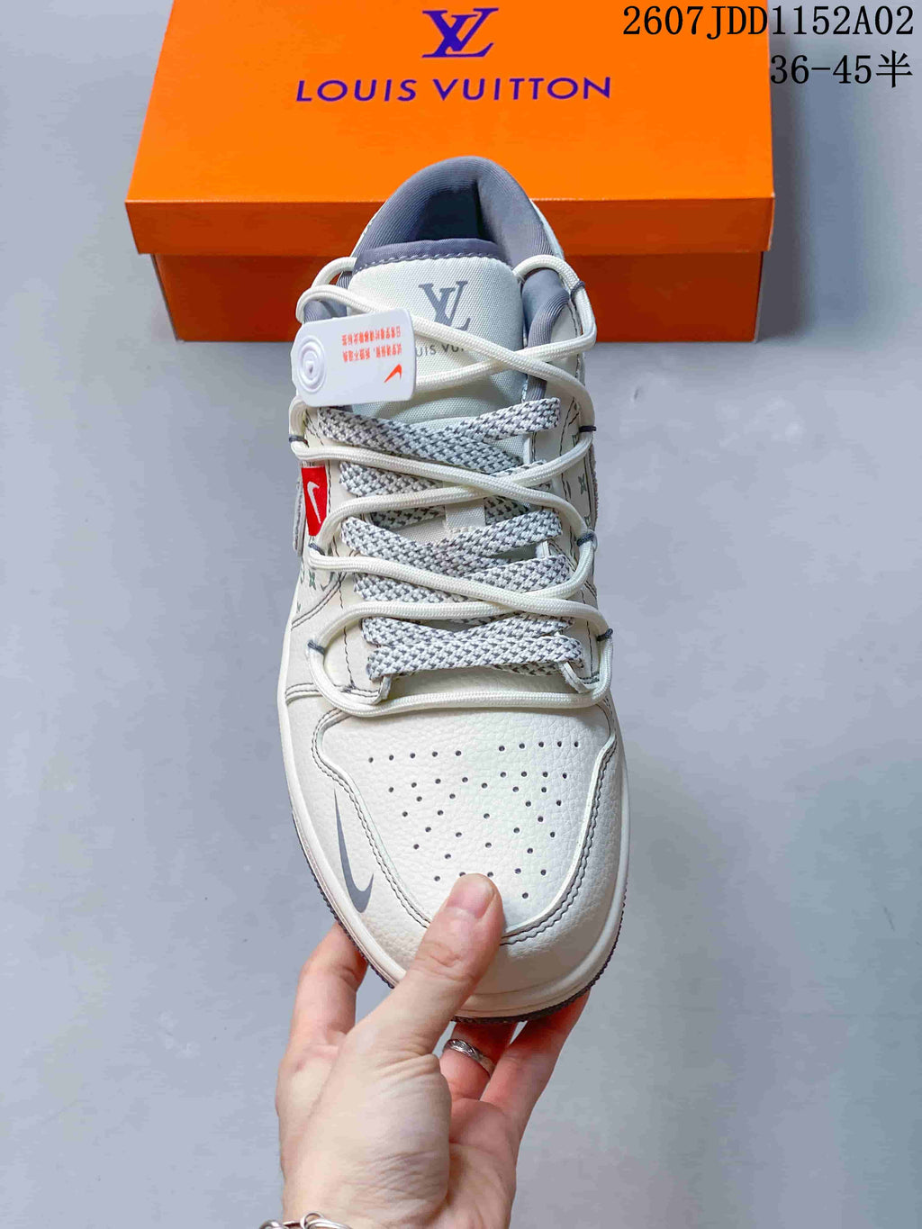 Jordan Air Jordan 1 Low White and Gray Monogram Sneakers JDD1152A02