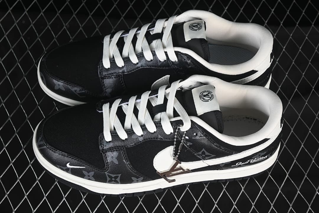 Nike SB Dunk Low Black and White Monogram-Print Sneakers