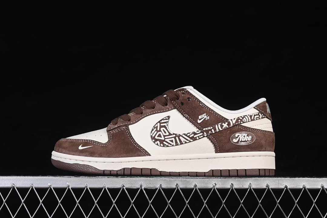 Nike SB Dunk Low White and Brown Patterned Sneakers