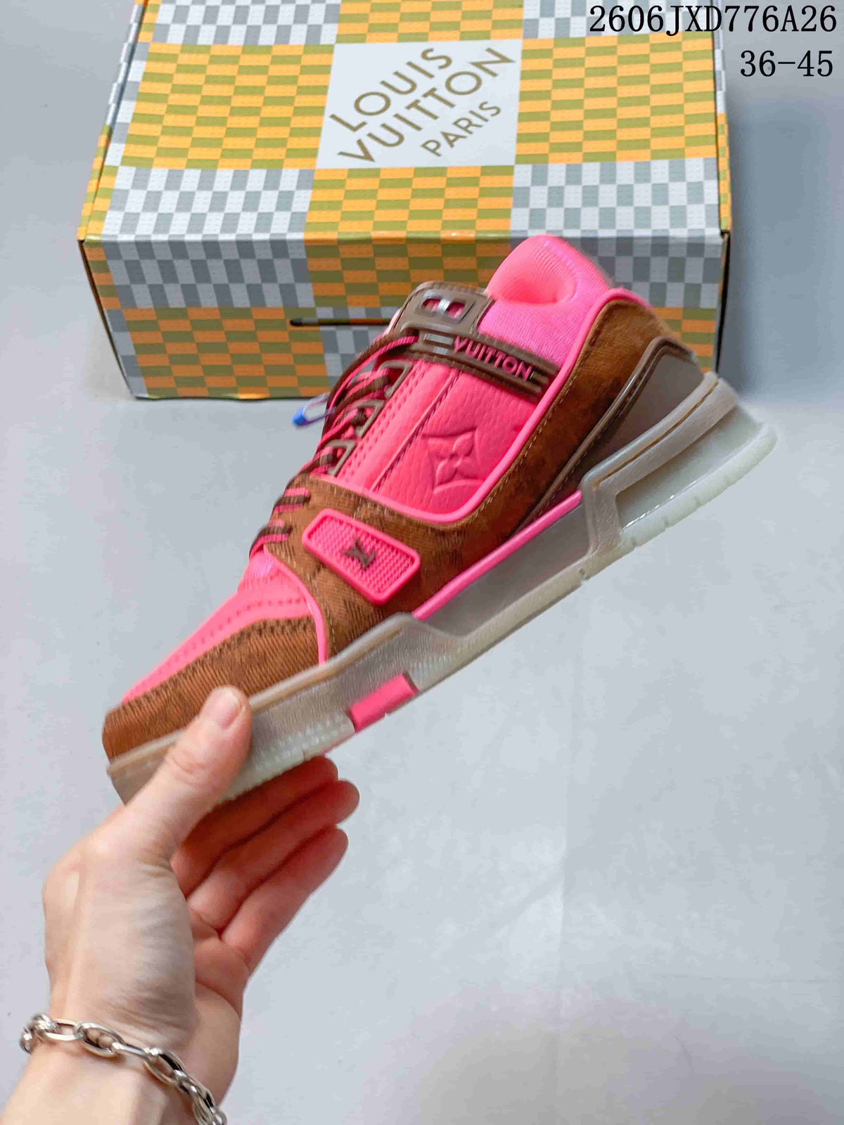 Louis Vuitton Trainer Low-Top Sneakers in Pink and Brown