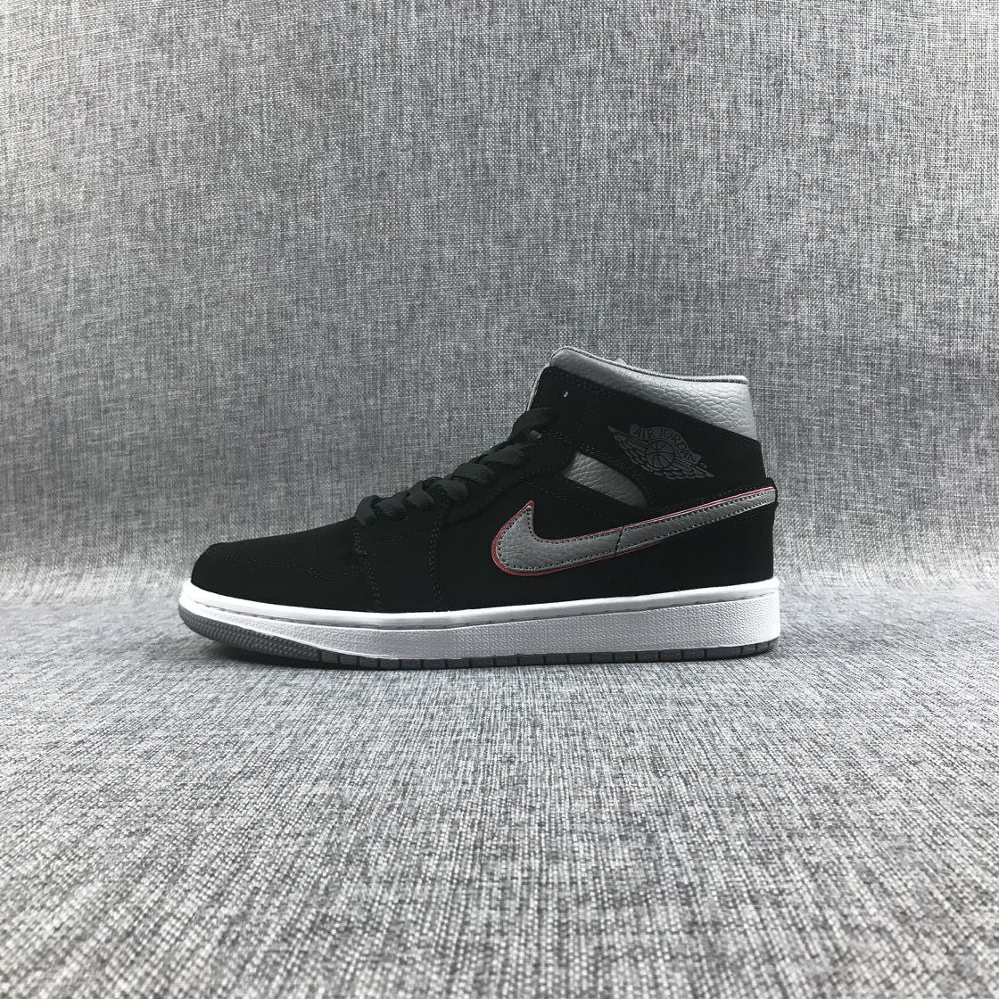 Air Jordan 1 Mid Black Grey Red Sneakers 554724-060