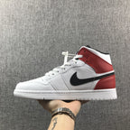 Air Jordan 1 Mid White Red Sneakers 554724-116