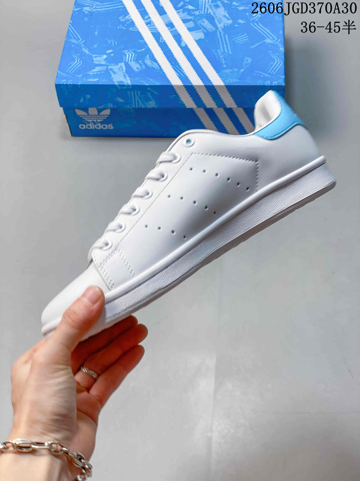 Adidas Stan Smith White and Blue Low-Top Sneakers