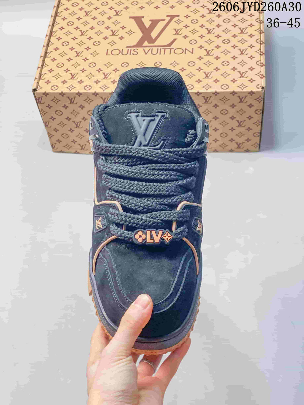 Louis Vuitton Trainer Maxi Low-Top Sneakers, Navy and Tan