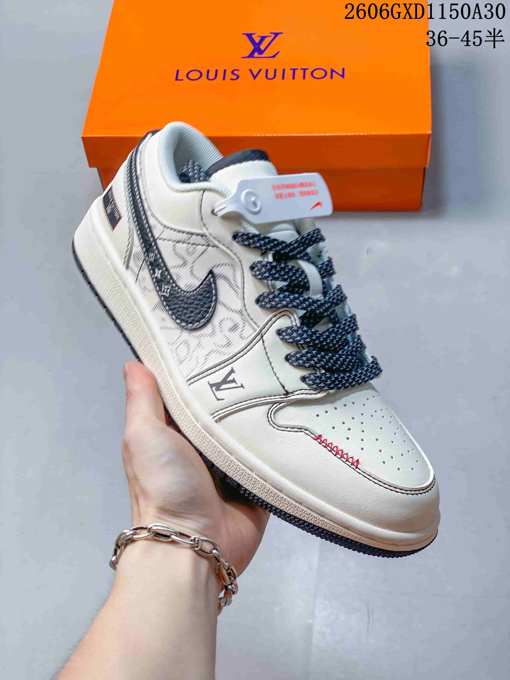 Air Jordan 1 Low Cream Sneakers with Monogram Pattern