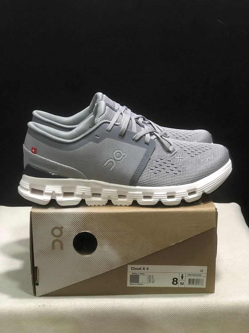 On Cloud X 4 Sneakers in Alloy and Ivory
