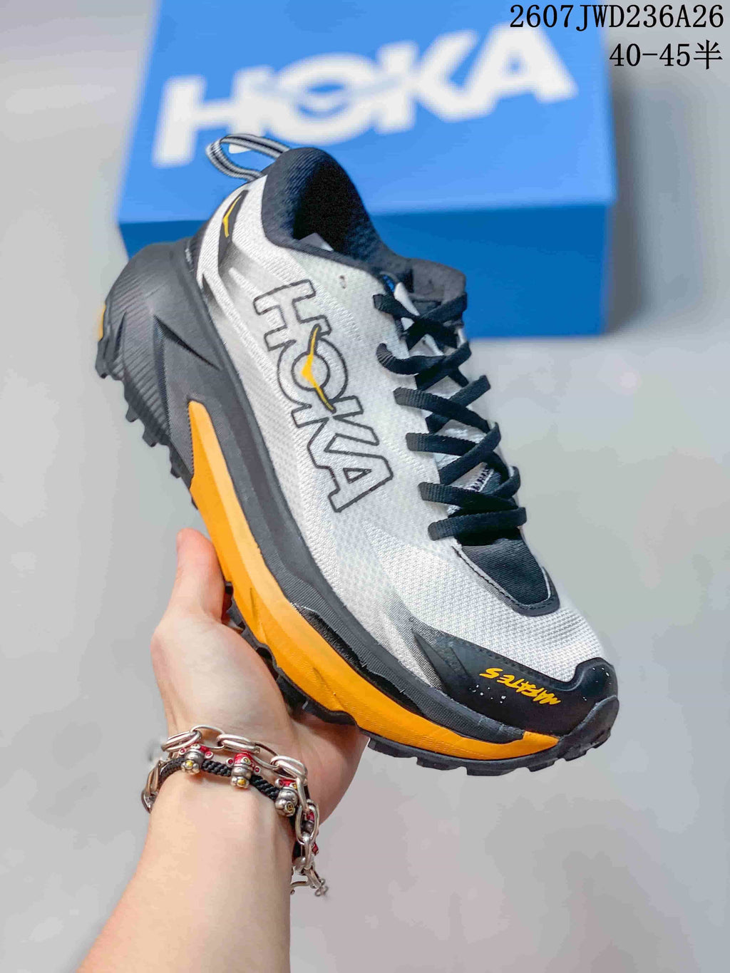 HOKA Mafate X Hike 5 Trail Running Shoes White Black Orange