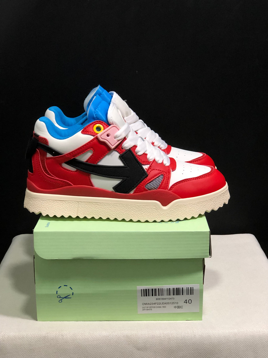 Off-White Red White Blue High-Top Sneakers