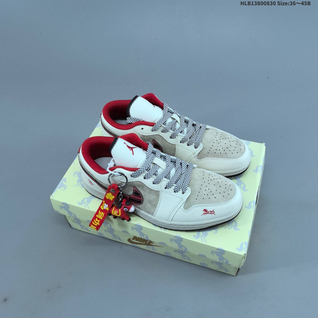 Nike Air Jordan 1 Low Sneakers in White, Navy and Red