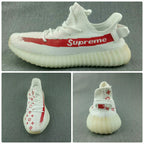 Yeezy 350 V2 White and Red Low-Top Sneakers
