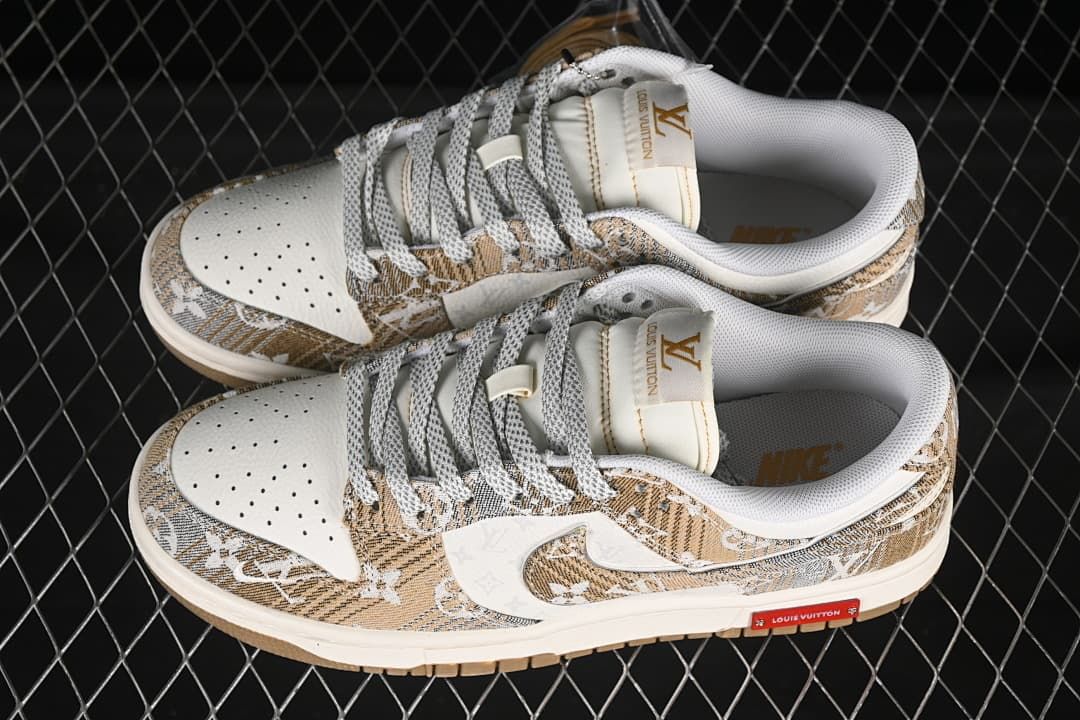 Nike SB Dunk Low Louis Vuitton Pattern Sneakers, Khaki Gray