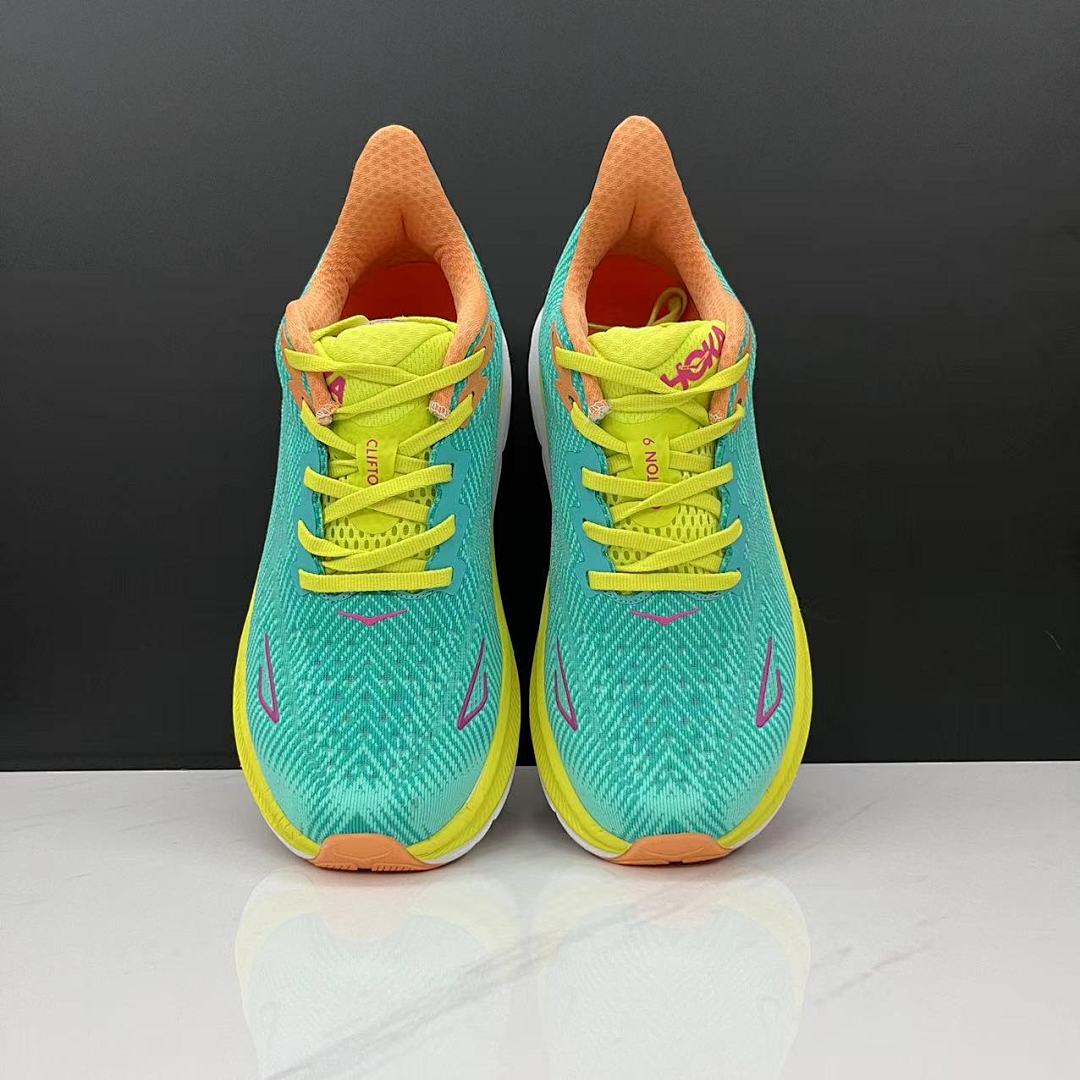 HOKA Clifton 9 Running Shoes in Teal and Orange