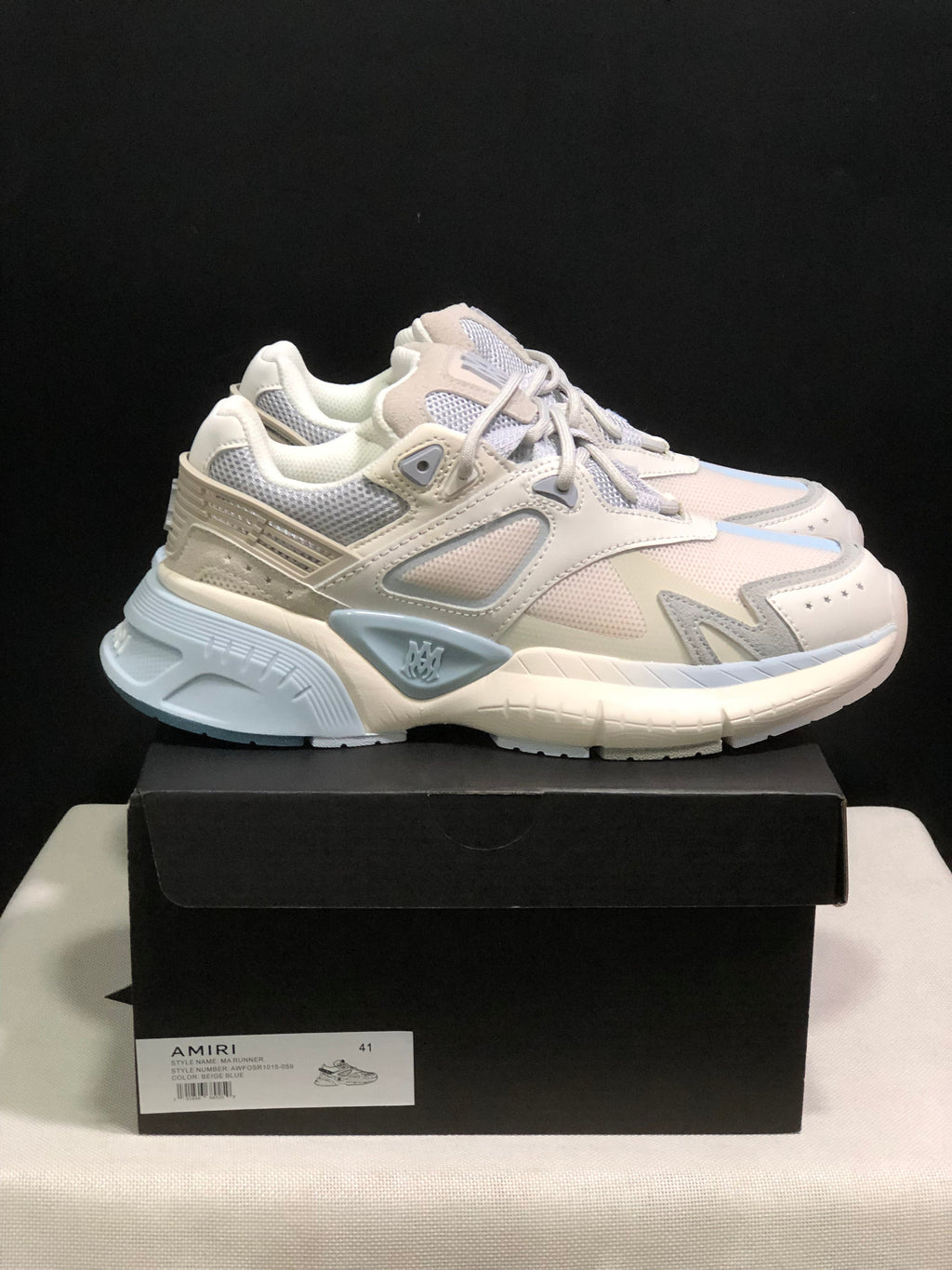 AMIRI MA Runner Sneakers Beige and Light Blue