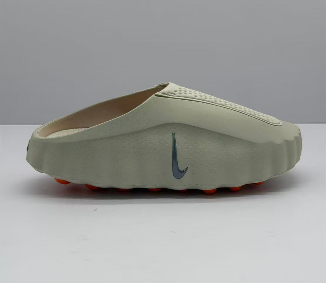 Nike Beige Slip-On Sandals with Orange Sole Details