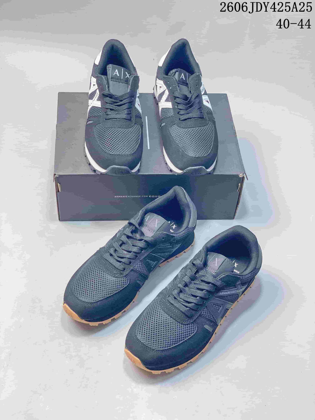 Armani Exchange AX Low-Top Sneakers, Navy and White