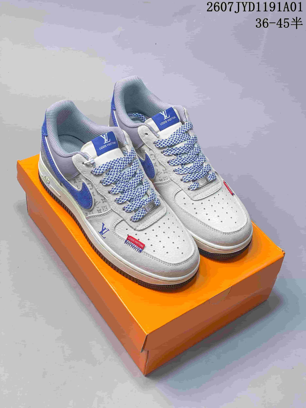 Nike Air Force 1 ’07 Low Louis Vuitton Style Sneakers Blue Gray