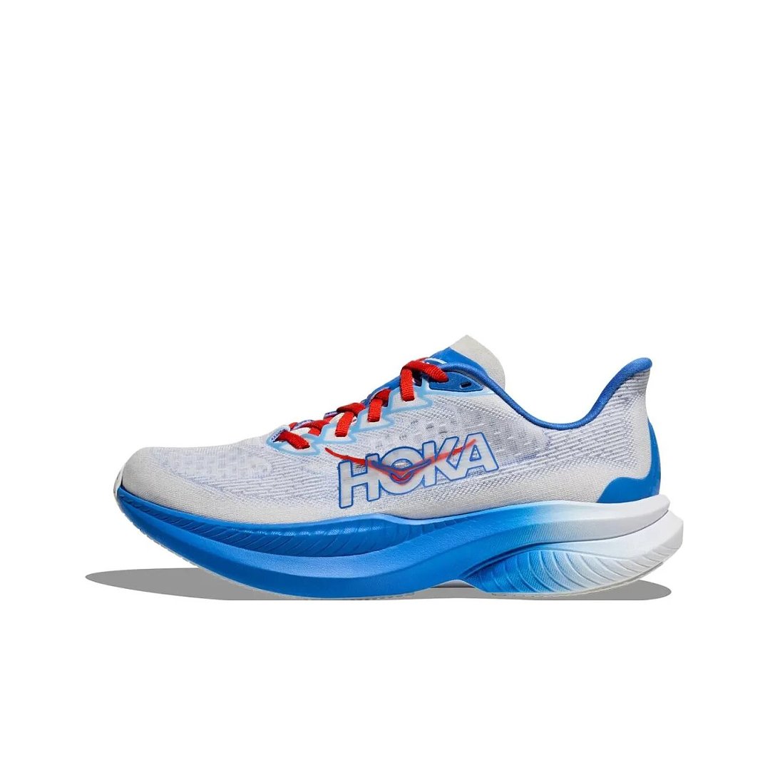 HOKA Mach 6 Road Running Shoes in White and Blue