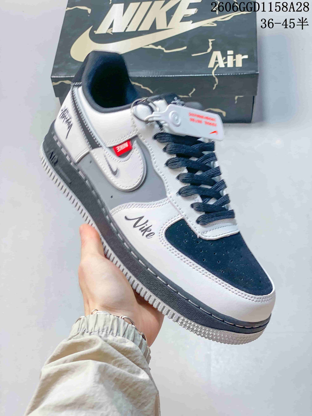 Nike Air Force 1 Low Stüssy-Style Black and White Sneakers