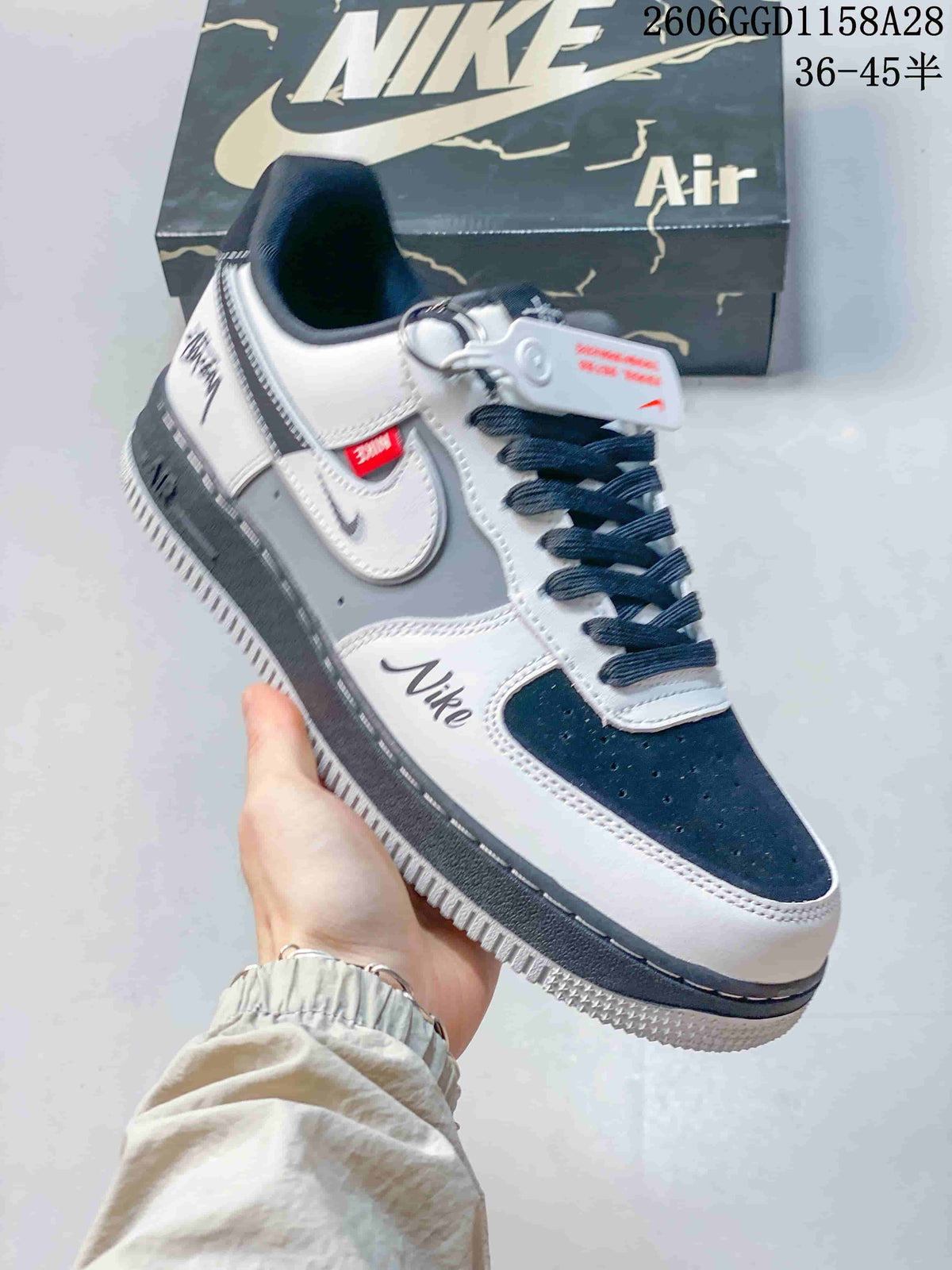 Nike Air Force 1 Low Stüssy-Style Black and White Sneakers