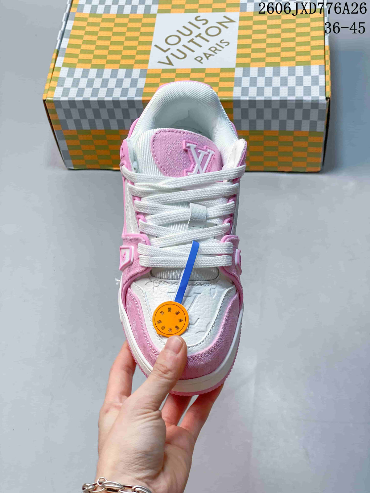 Louis Vuitton Trainer Low-Top Sneakers in Pink and White