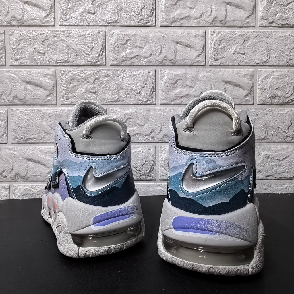 Nike Air More Uptempo Sunset Sneakers in Lavender and Blue