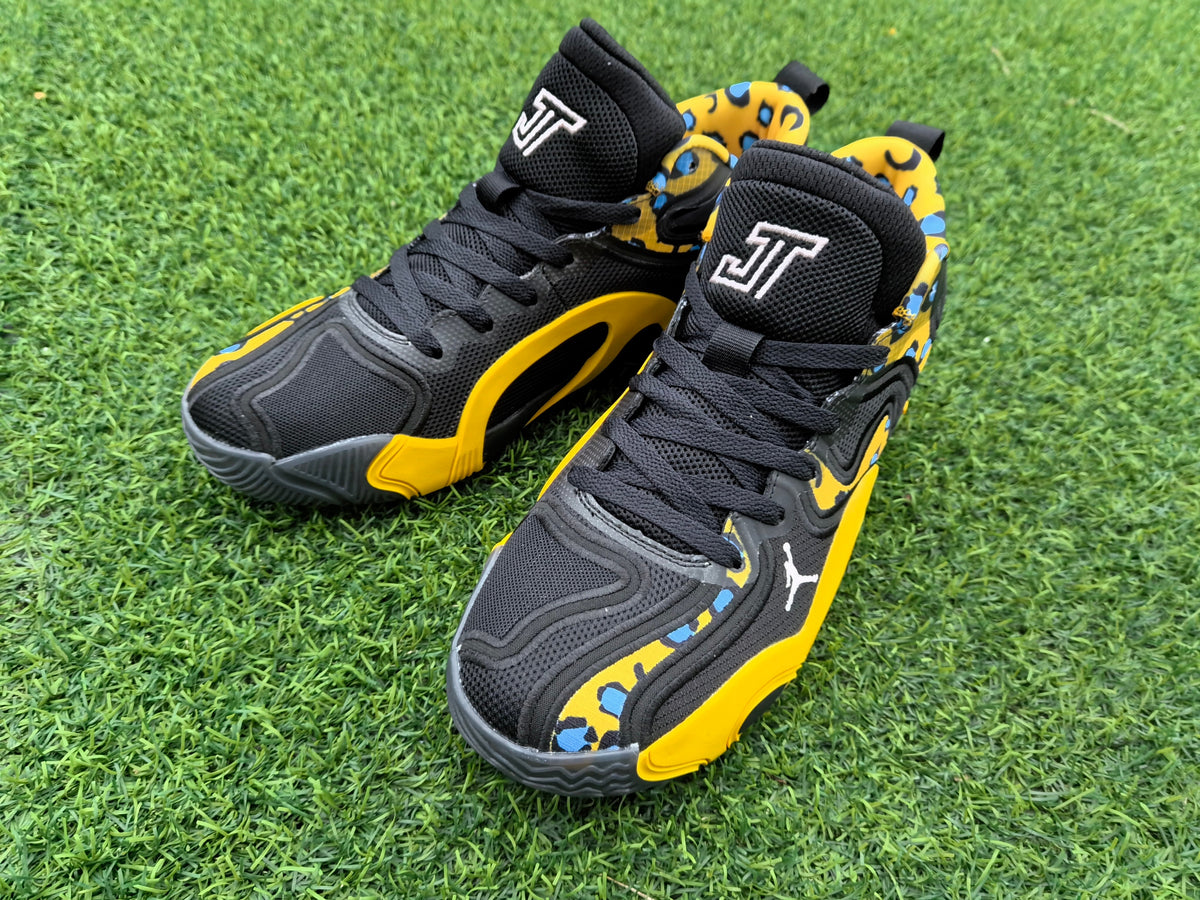 Jordan 680-7 Black and Yellow Leopard Print Sneakers