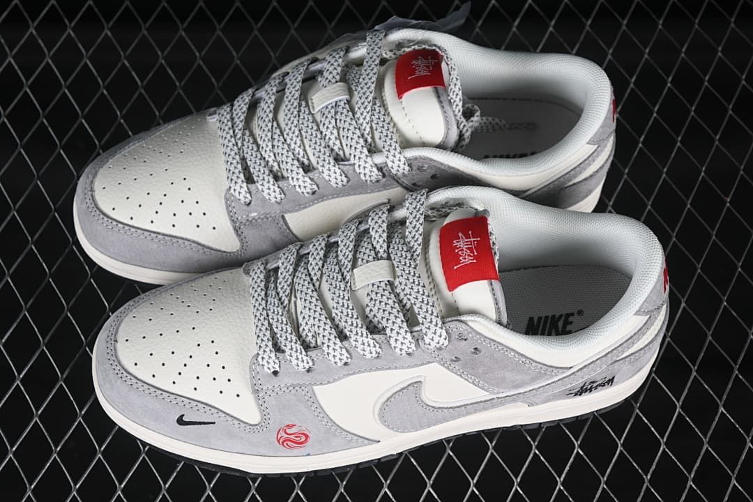 Nike SB Dunk Low Stüssy Snake Year Gray and Off-White Sneakers