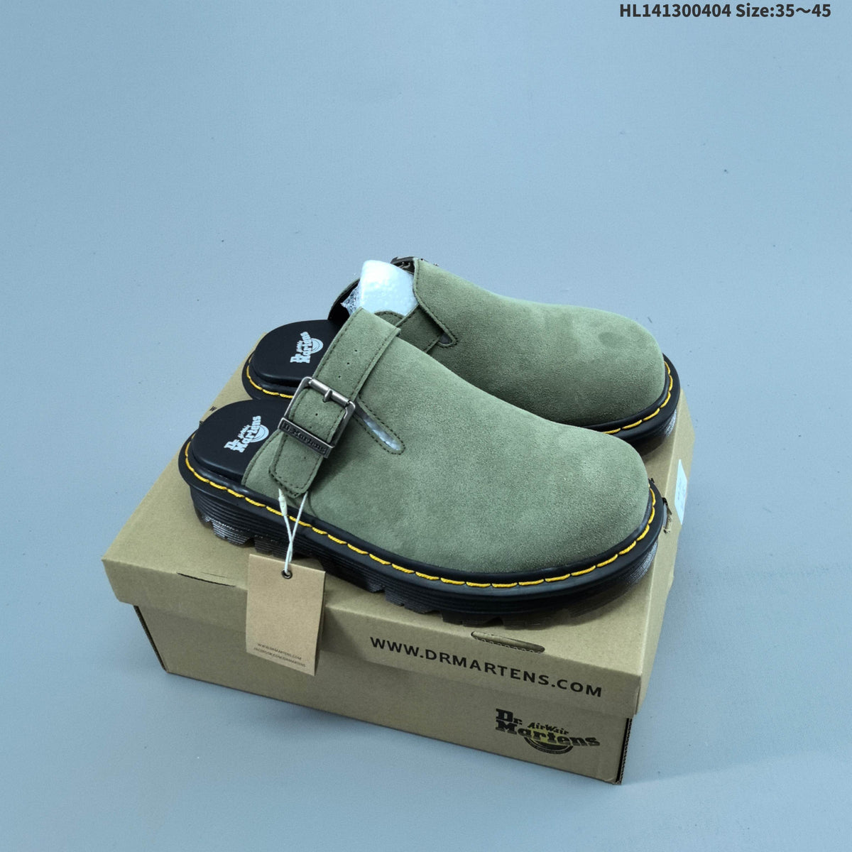 Dr. Martens Buckle-Strap Mule Clogs in Black and Sage