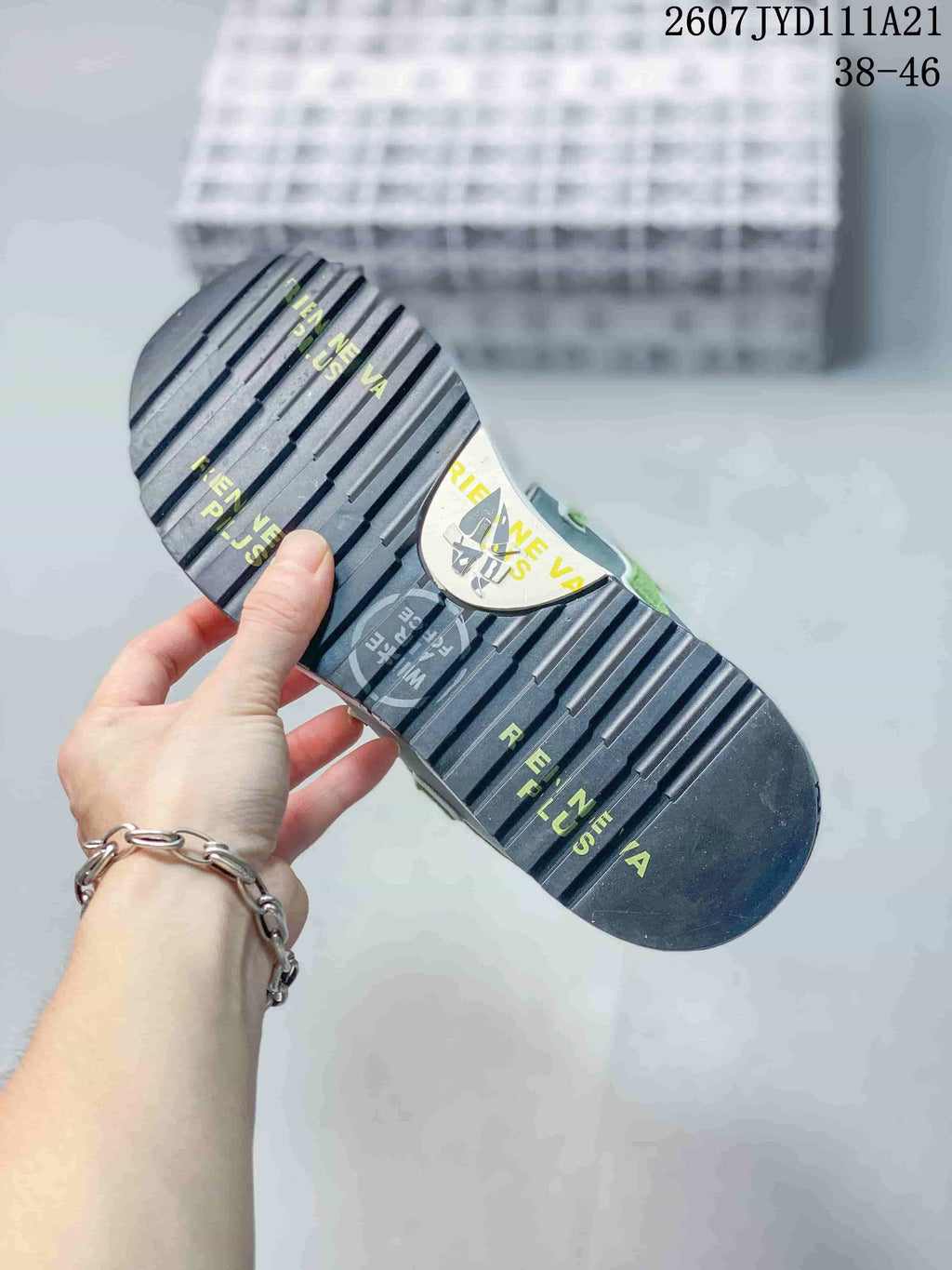 Premiata 2607 TYD111A21 Gray and Green Casual Sneakers