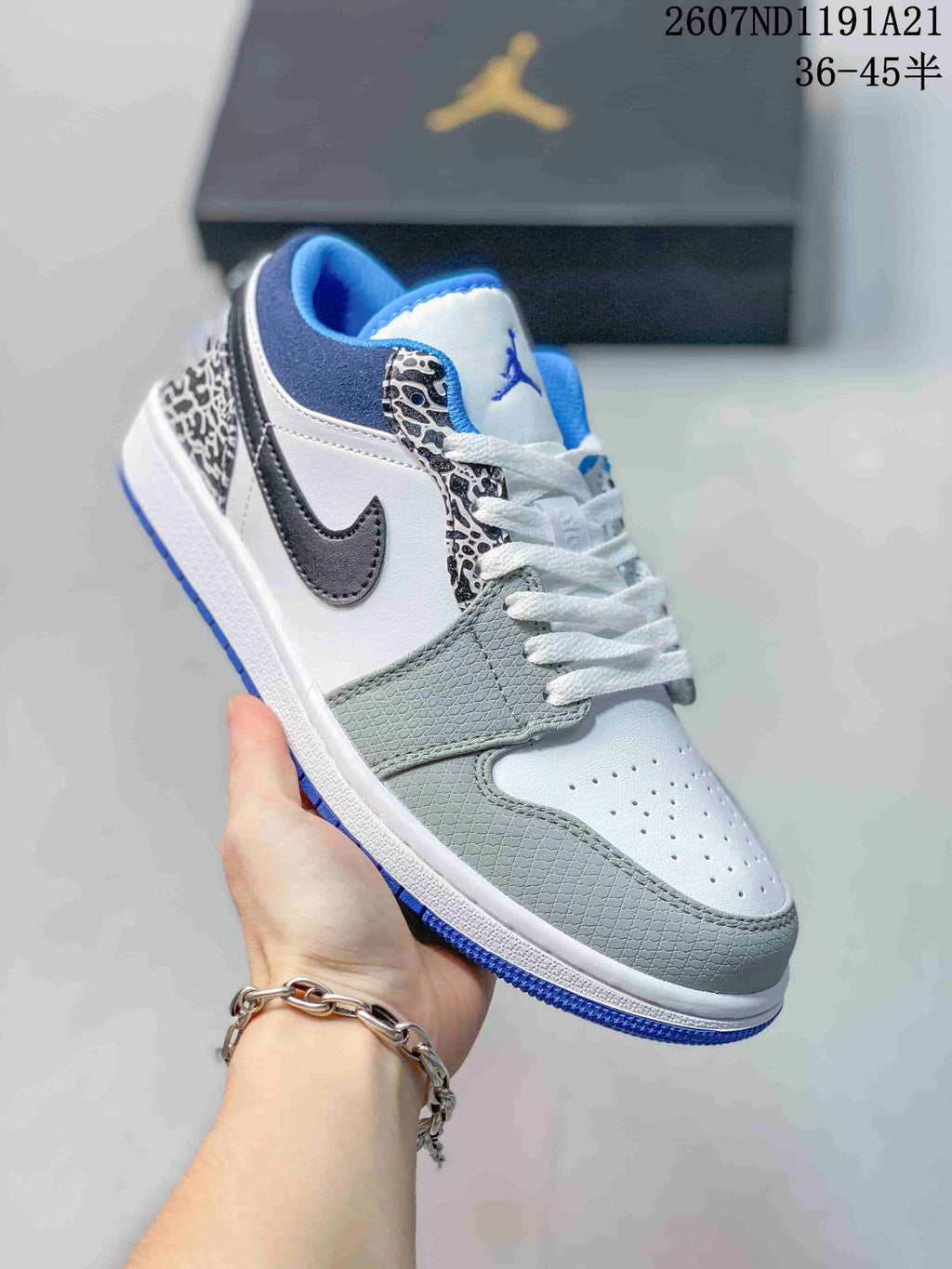 Jordan Air Jordan 1 Low White Grey Blue Elephant Print