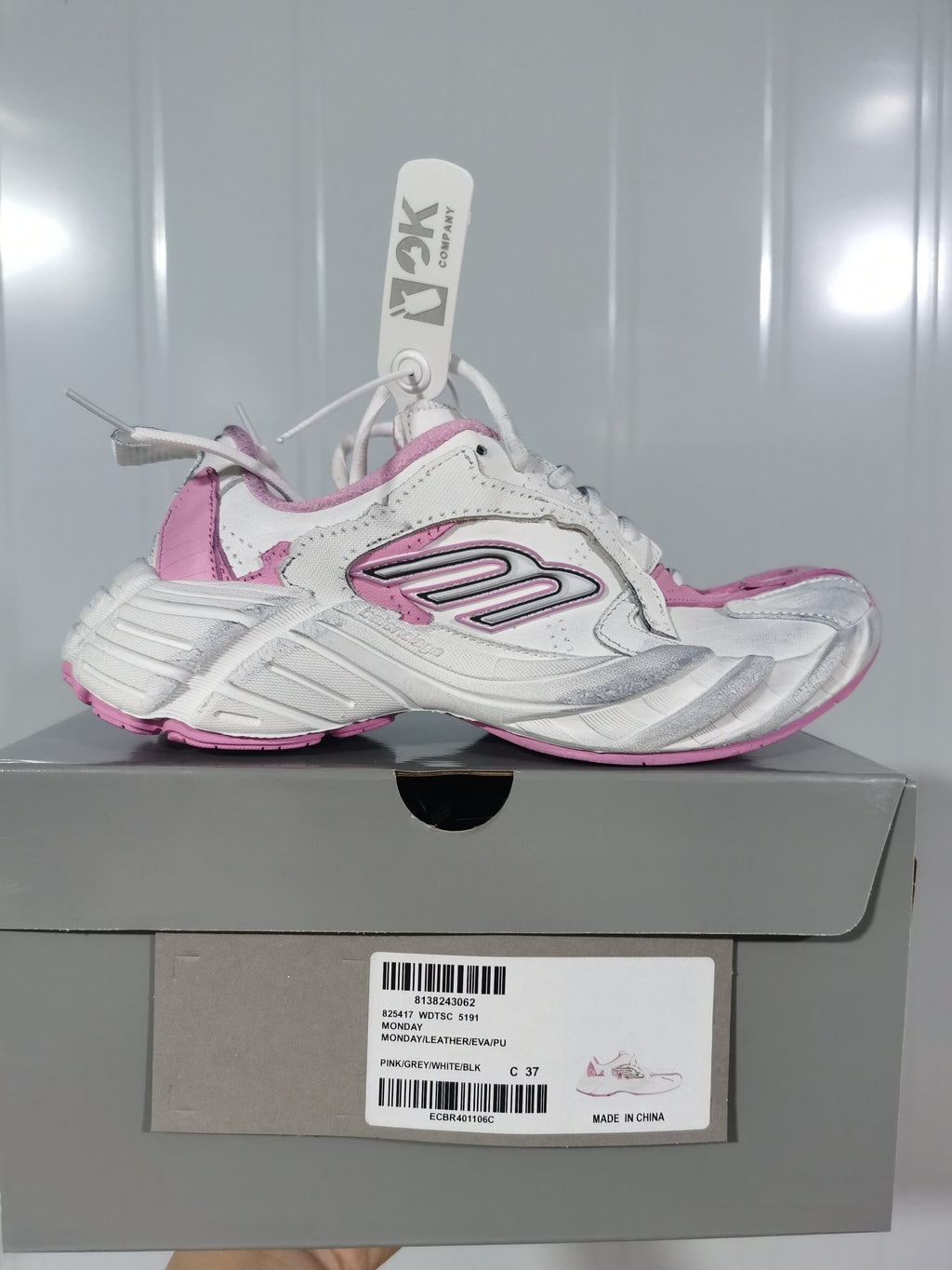 5191 Pink White Grey Chunky Lace-Up Sneakers