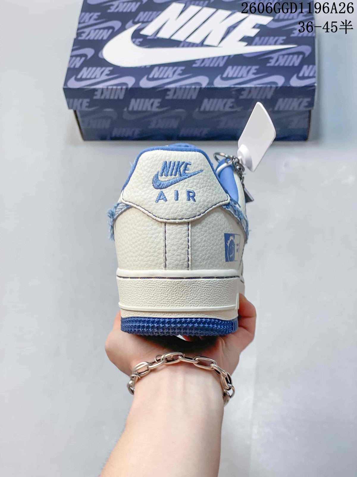 Nike Air Force 1 Low White Blue Frayed Denim Sneakers
