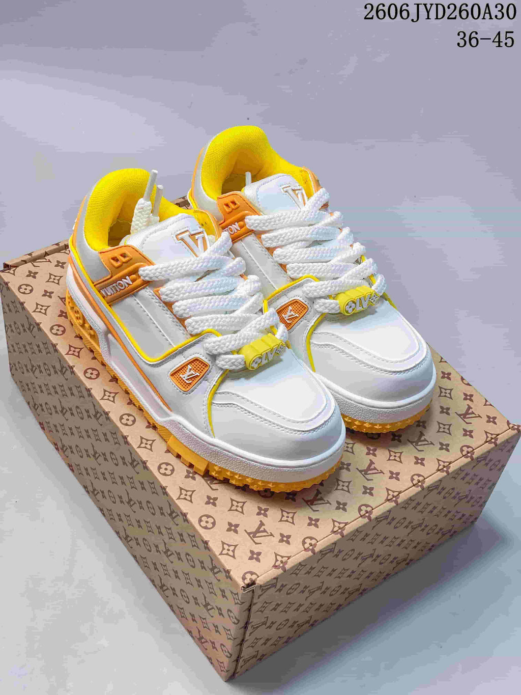 Louis Vuitton Trainer Maxi Low-Top Sneakers, White and Yellow