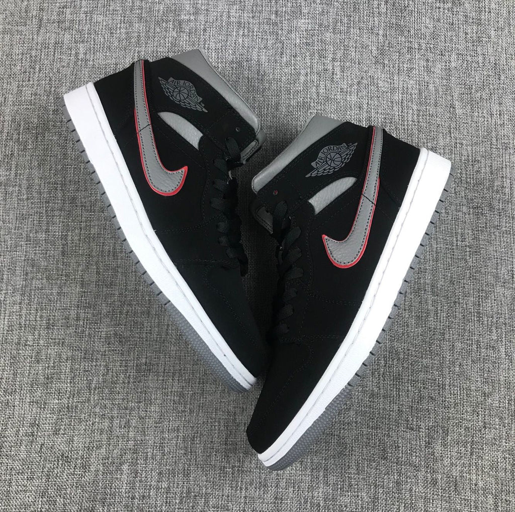 Air Jordan 1 Mid Black Grey Red Sneakers 554724-060