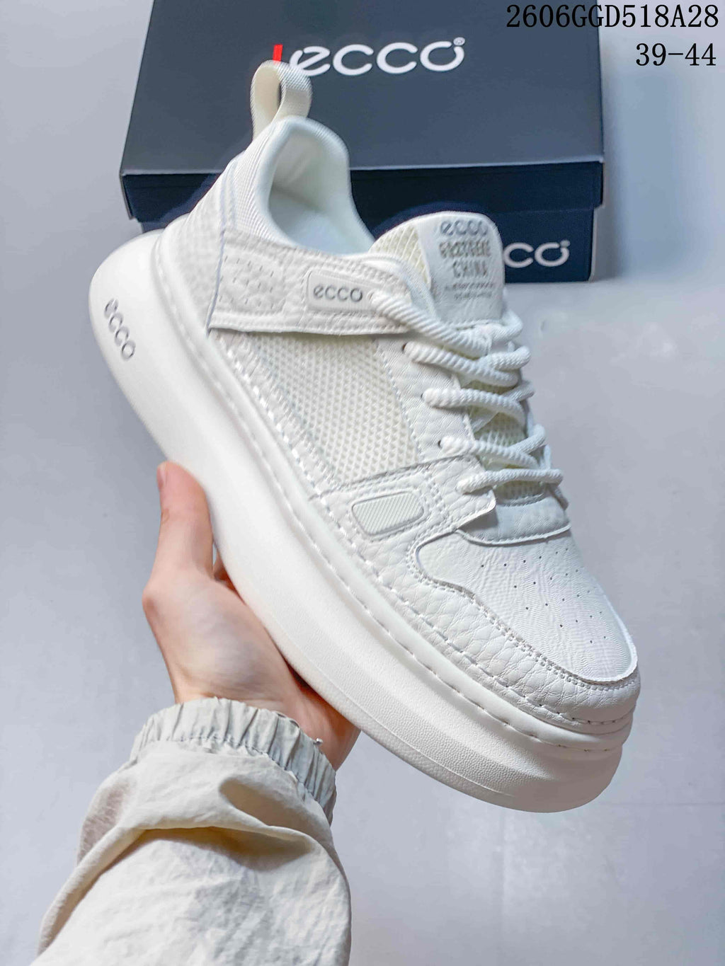 ECCO White Mesh Panel Platform Sneakers 518A28