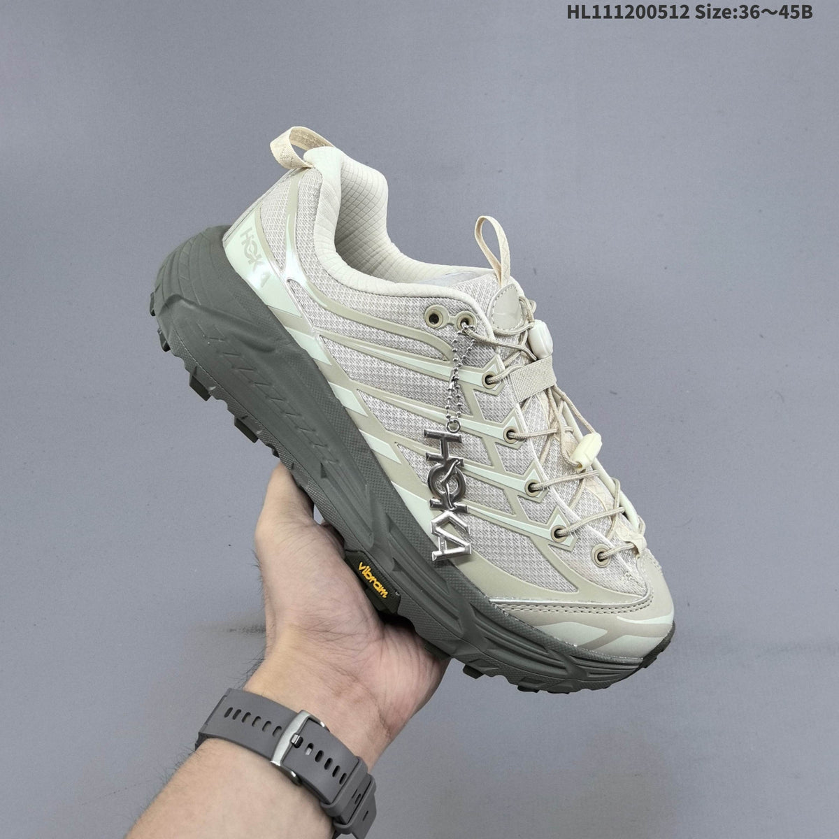 HOKA Mafate Three 2 Trail Running Shoes - Cream and Gray