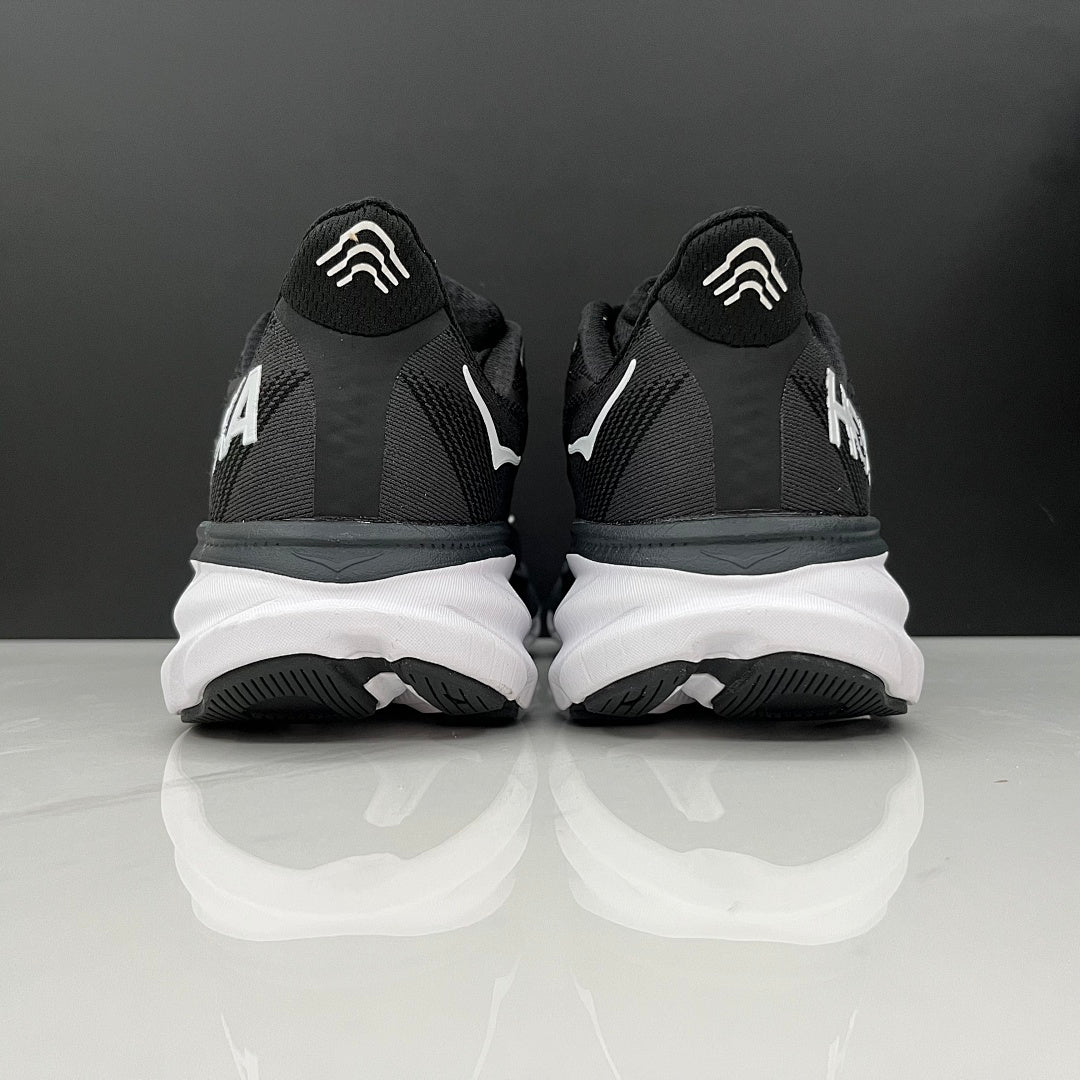 HOKA Clifton 9 Black and White Running Shoes