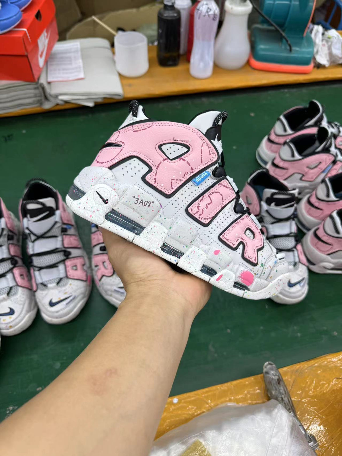 Nike Air More Uptempo Sneakers in Pink and Grey