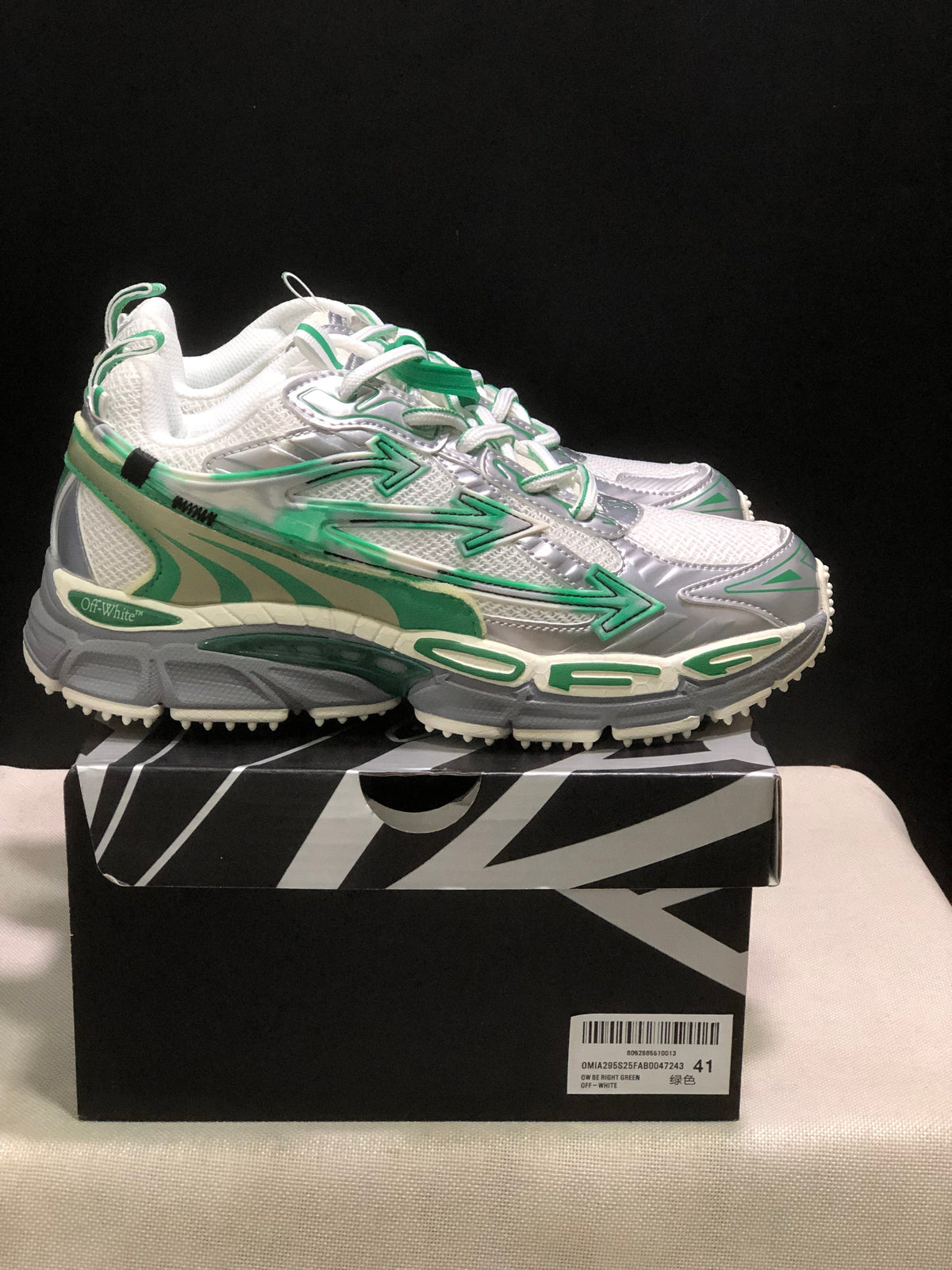 OFF-WHITE Be Right Back Sneakers White Silver Green