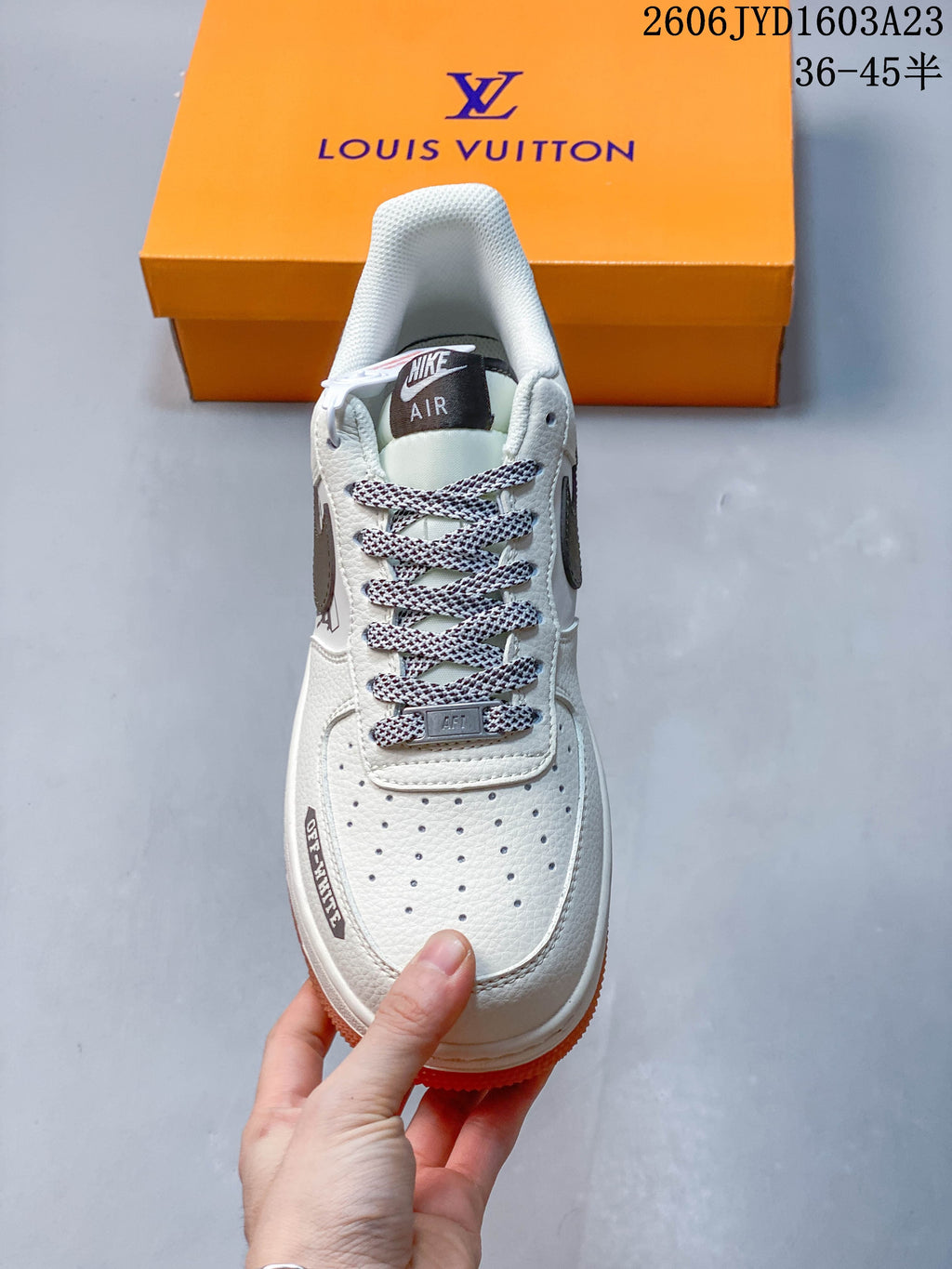 Nike Air Force 1 ’07 Low Off-White Style Sneakers, White and Gum