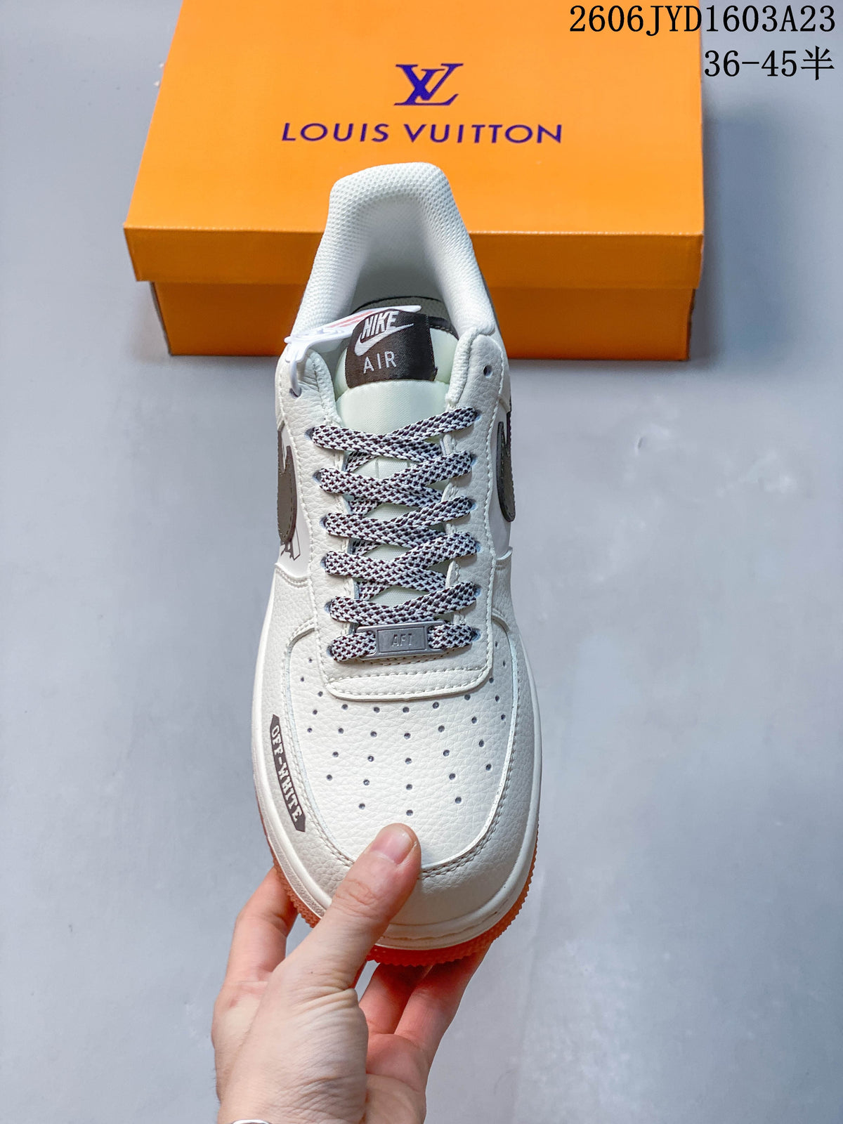 Nike Air Force 1 ’07 Low Off-White Style Sneakers, White and Gum