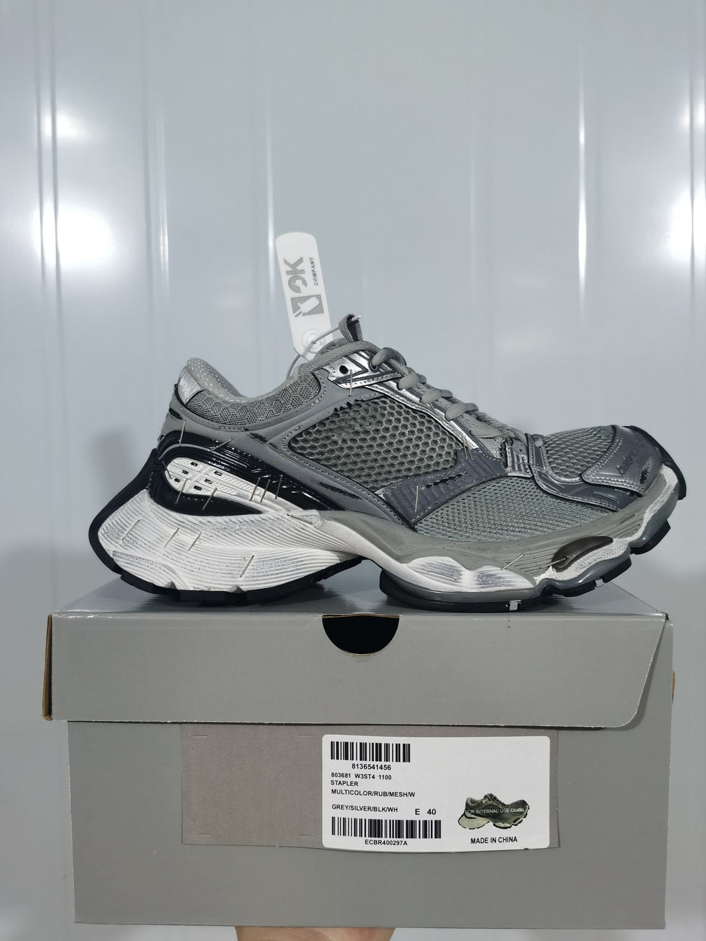 1100-Style Mesh Sneakers in Gray, Silver and Black