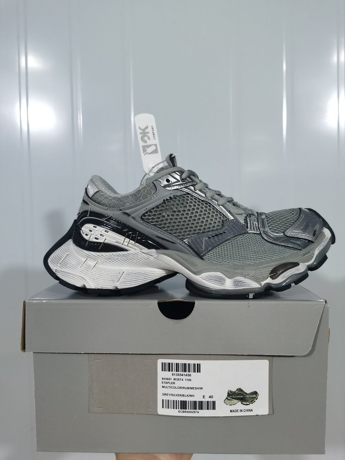 1100-Style Mesh Sneakers in Gray, Silver and Black